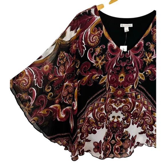 Dressbarn‎ Womens Cape Blouse Size Large Pullover Floral V Neck Stretch Comfort - Picture 5 of 10